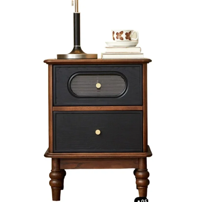 Retro solid wood narrow bedside table, small apartment master bedroom bedside side cabinet