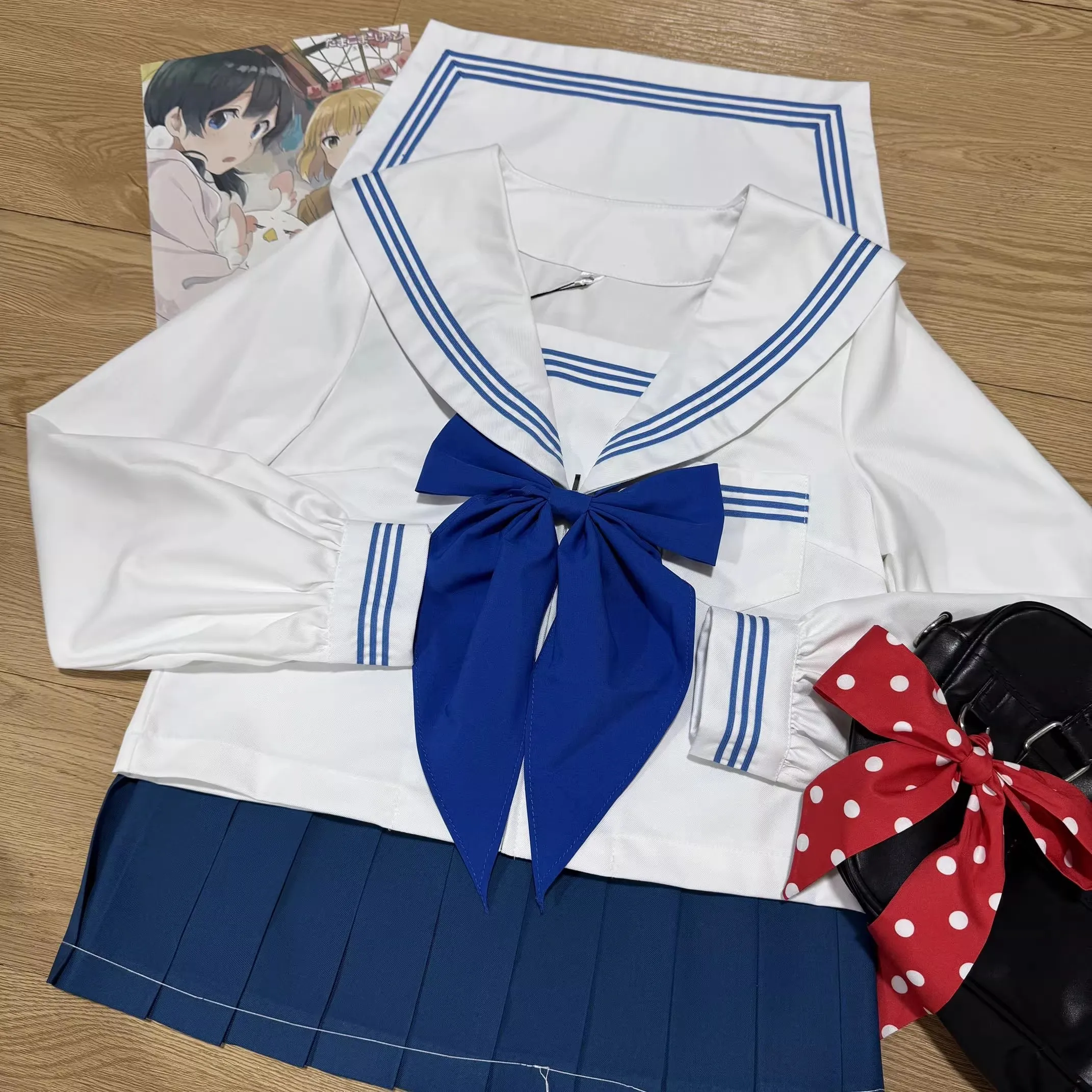 고등학생 JK 교복 가을 여름 반팔/긴팔 일본 여학생 교복 세일러 주름 치마 세트