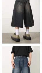 Retro Y2k Baggy  Women Men  Black Jeans Low Waist Casual Wide Pants Frayed Denim Shorts Big Size Clothes