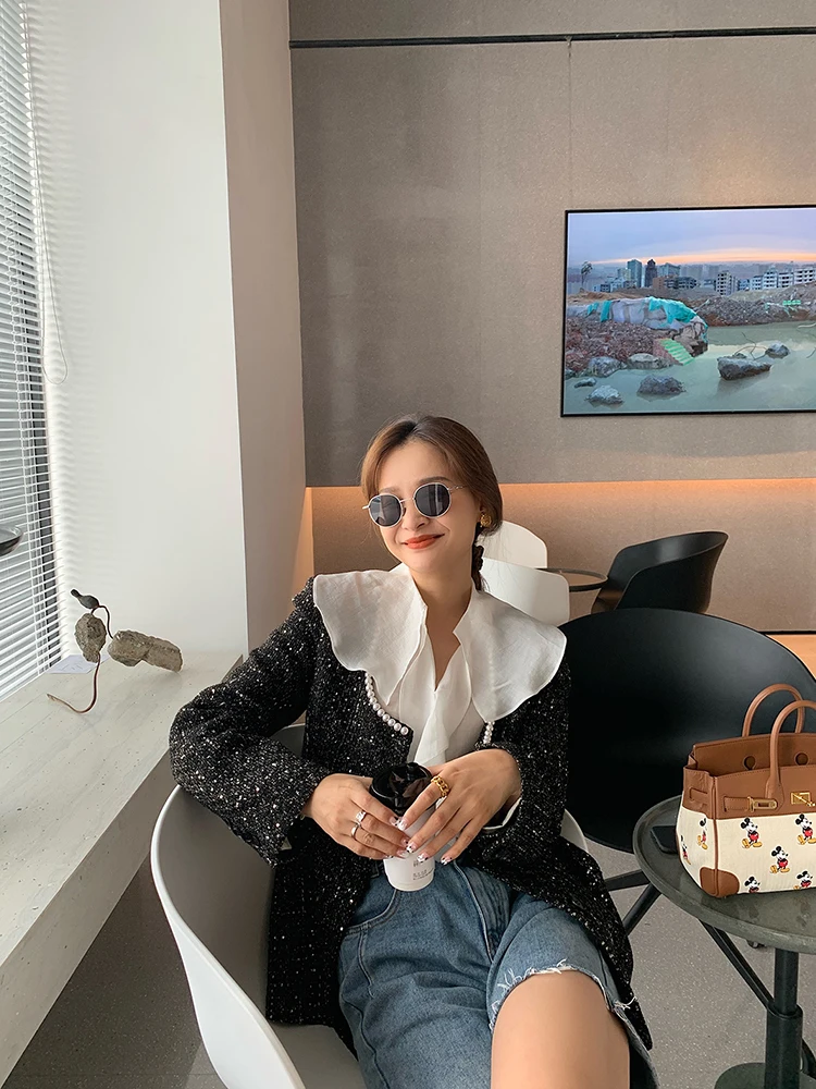 

Женское шерстяное пальто Bluetique для ранней осени, универсальное, плотное, с U-образным вырезом, в деловом стиле, с длинными рукавами, приталенное, для повседневной носки