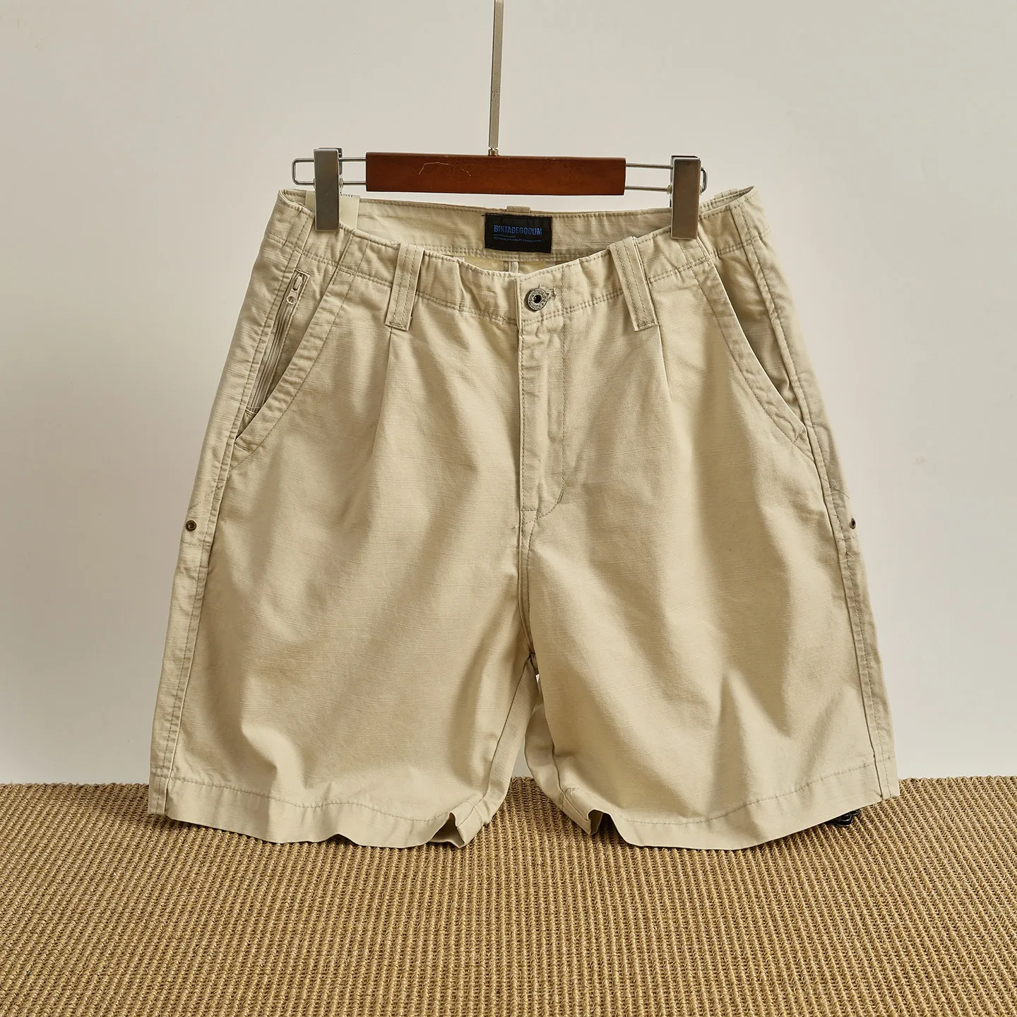 Ami khaki overalls men's pure cotton woven washed loose straight pants retro versatile casual pants