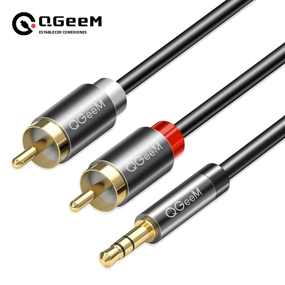 Cable RCA QGeeM 2RCA a 3.5mm, Cable de Audio RCA con Conector de 3.5mm, Cable AUX RCA para Amplificadores de DJ, Subwoofer, Mezclador de Audio, Cine en Casa, DVD