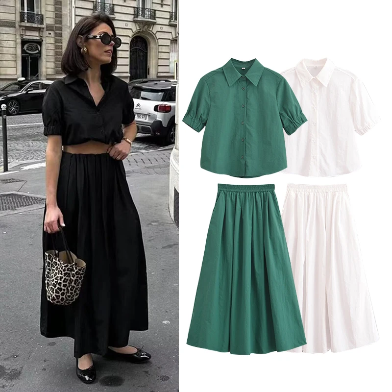 TRAF 2024 New Sets Summer Women's 2-piece Chic Elegant Skirts Women's Set Street Fashion Youth Holiday Leisure Sets