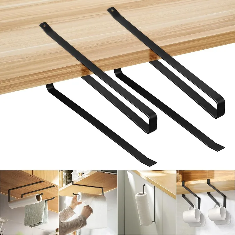 2Pcs Kitchen Tissue Holder Punch-Free Paper Towel Holder Hanging Toilet Roll Paper Holder Towel Rack Bathroom Cabinet Door Hook