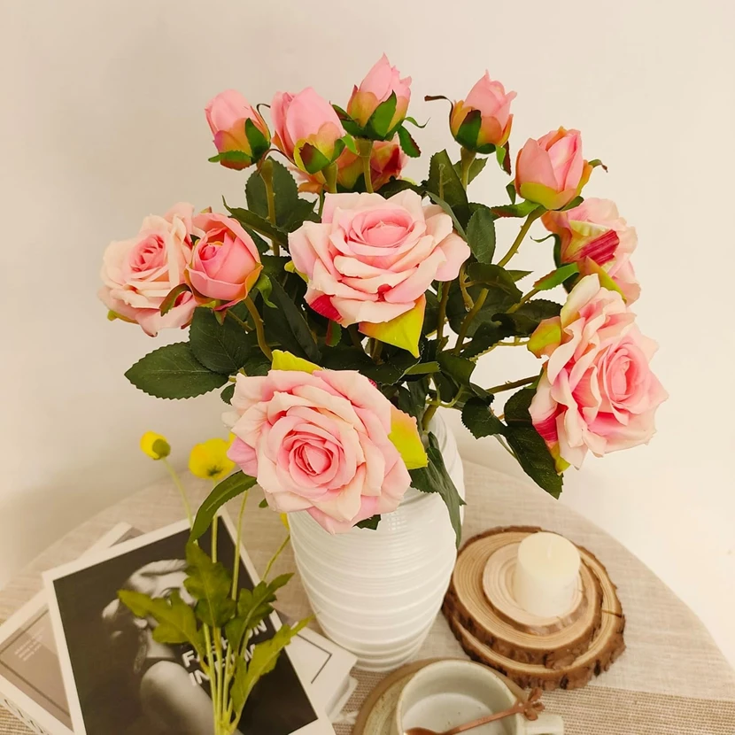 

10pcs Artificial Flowers Silk Roses Beautiful Branch Vase Home Room Wedding Decorations Retro Autumn Fake Plants Festival Decor