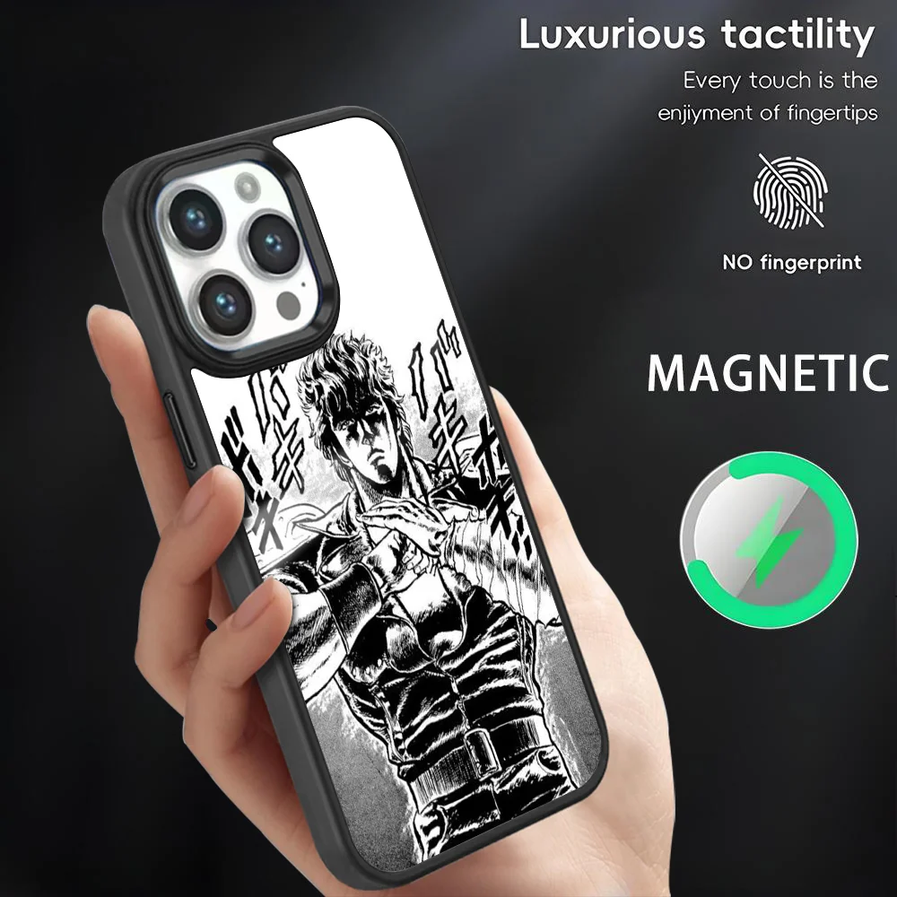 

H-Hokuto No Ken Phone Case For iPhone 16 15 14 13 12 11 Pro Max Plus Mini Magnetic Magsafe Wireless Charging Cover Coque