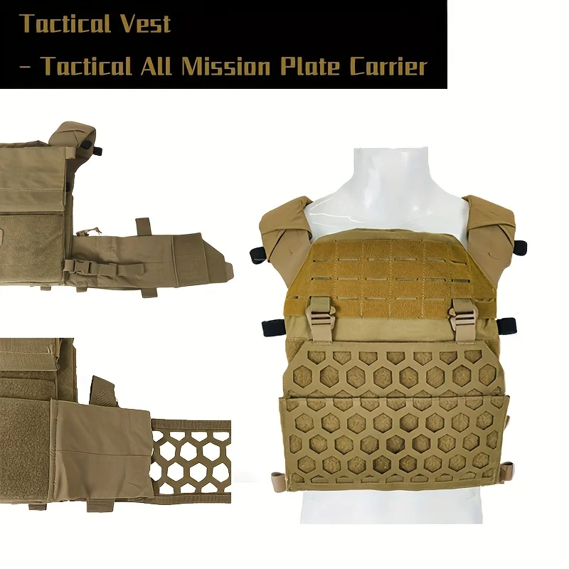

Versatile All-Season Tactical Vest With Molle Webbing & Hexagonal Plate Carrier Adjustable Straps For Hiking Outdoor Hunting Fis