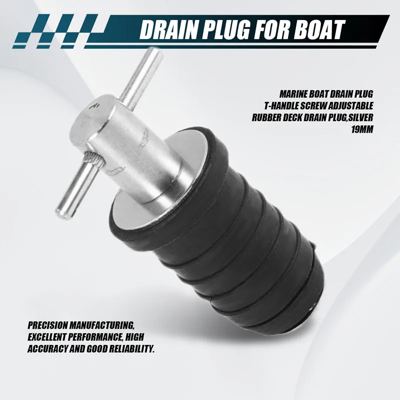 A28F-해양 보트 배수 플러그 T-핸들 나사 조정 가능한 고무 데크 배수 플러그