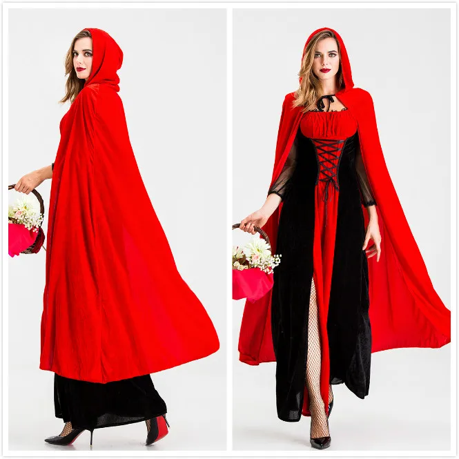 Gothic Style Little Red Riding Hood Costume Adult Size Halloween Performance Fairy Tale Story Large Size Cloak Outfit