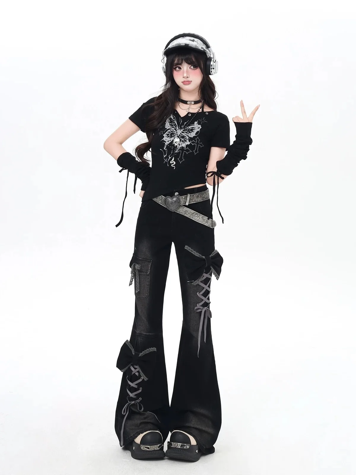 Y2K American Subculture Retro Hot Girl Slim Micro-Flare High-Waist Washed Wide-Leg Jeans Women Fashion High Street Streetwear