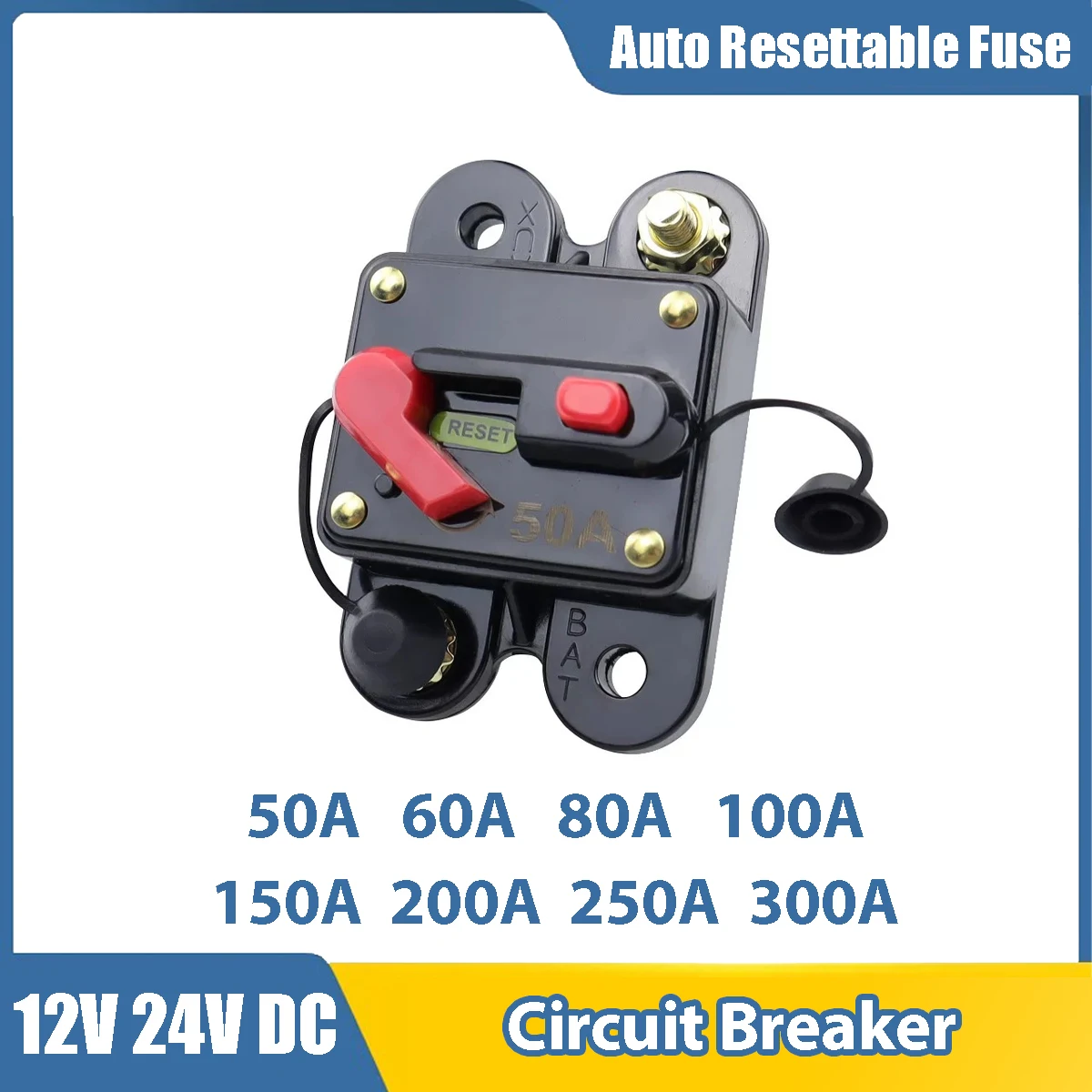 Resettable Fuse Circuit Breaker 12V 24V DC Car Truck Audio Amplifier Overload Protection Fuse Holder 100A 200A 300A