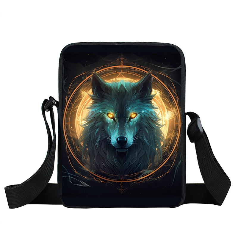 Borse a tracolla Creative Animal Wolf Magic Colorful mystery Wolf Illustration borsa a tracolla uomo donna Book Bag Messenger Bags