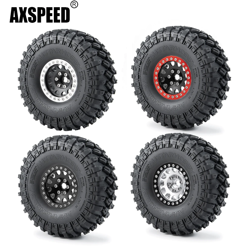 

AXSPEED 1.9 inch Metal Alloy Beadlock Wheel Rims Hubs 123mm Rubber Tires for Axial SCX10 TRX-4 1/10 RC Crawler Car Upgrade Parts