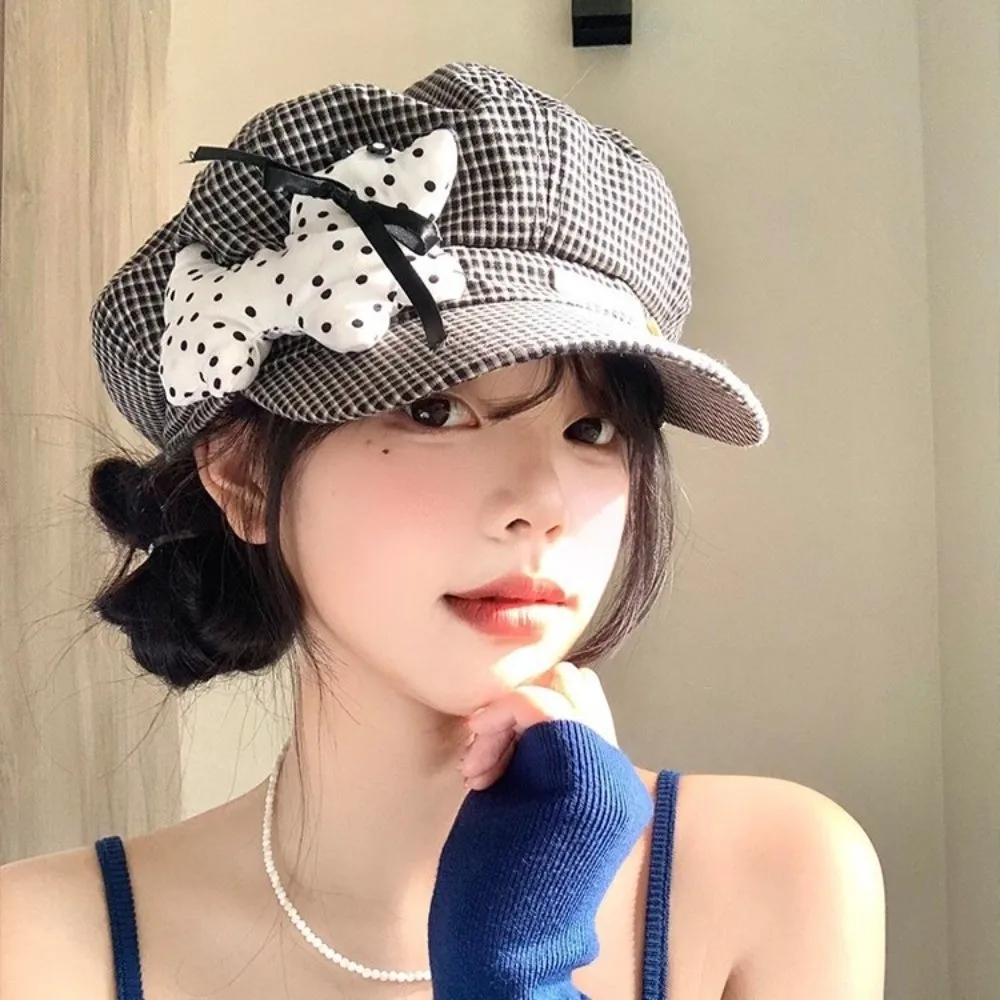 

Fashion Cute Puppy Cloud Berets Korean Y2k Octagonal Caps Sweet Plaid Painter Hat Girls
