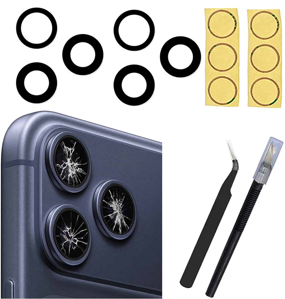 2sets Back Rear Camera Lens Glass Replacement for iPhone 11 12 13 14 15 16 Plus Mini Pro Max with 3M Adhesive + Repair Tool Set