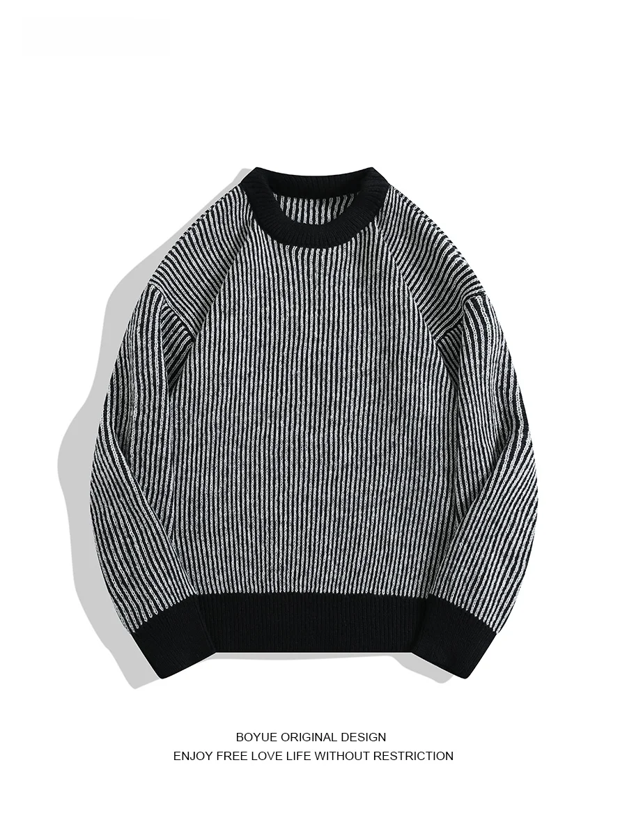 

Boyue Casual round Ne Knitwear Stripe Color Blo ex Vintage Teenager Trendy Brand Winter Long Sve Sweater