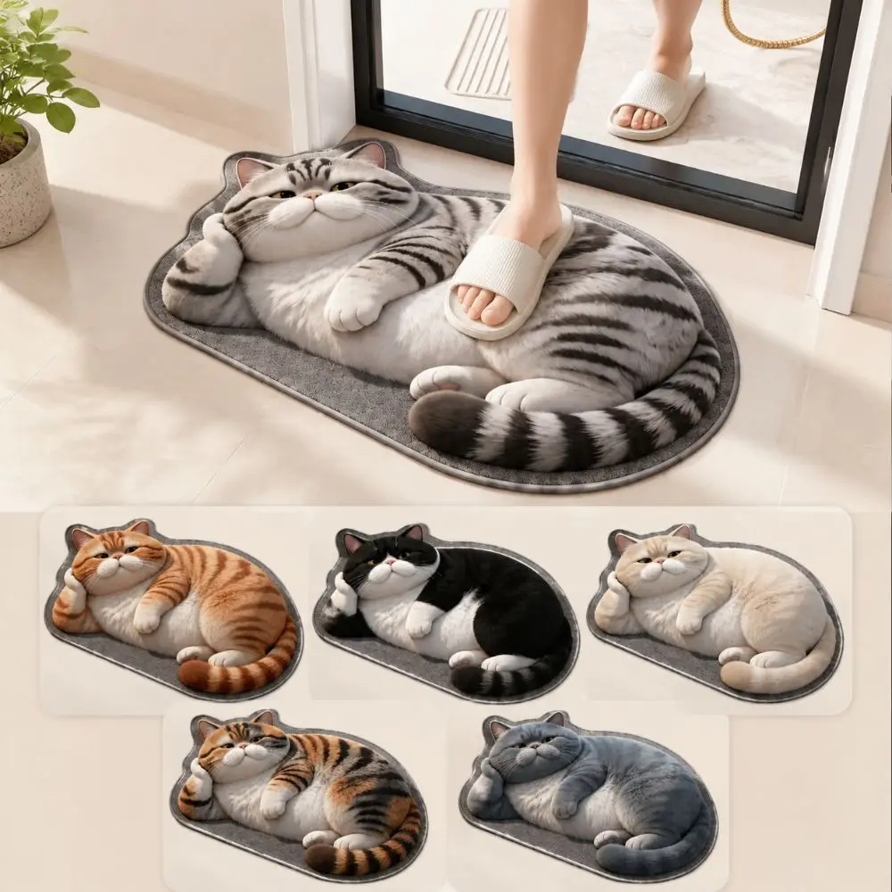 Cute Diatomaceous Earth 3D Cat Floor Mat 40×60CM Realistic Bathroom Carpet Non-slip Washable Bedroom Door Rug Home Decor
