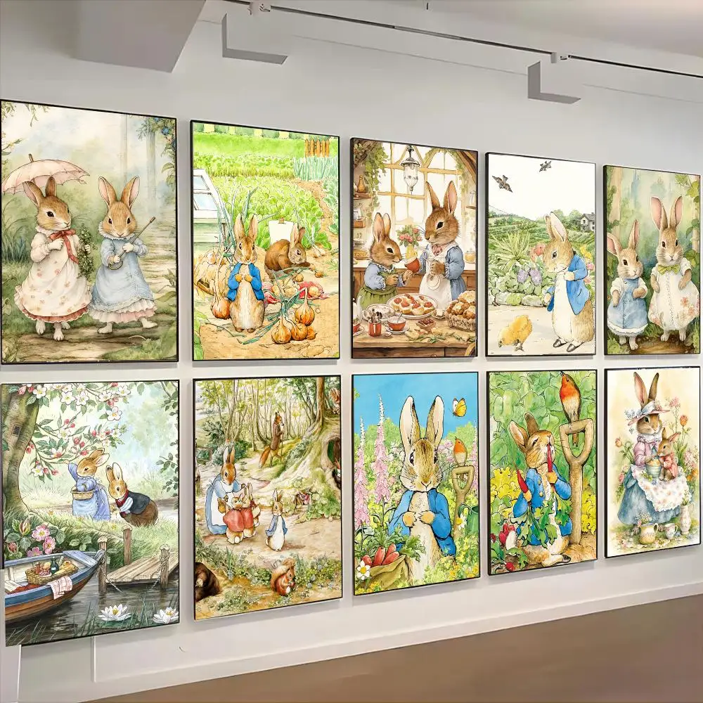 Child Enlightenment P-Peter Rabbit Poster HD Art Stickers Self-Adhesive Painting Modern Home Decor For Bedroom Wall Decals Gift