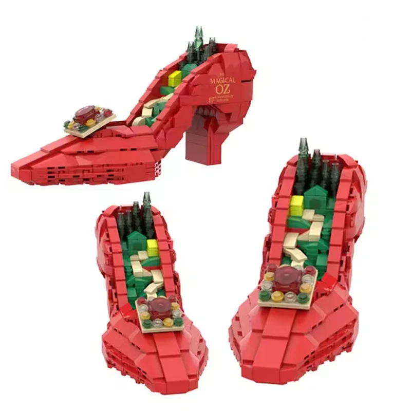 Ruby Red High Heel Shoes Building Blocks Set,Magical Fairytale Ruby Slippers Model Bricks,Ornament Home Decor Gift for Girls - view 5