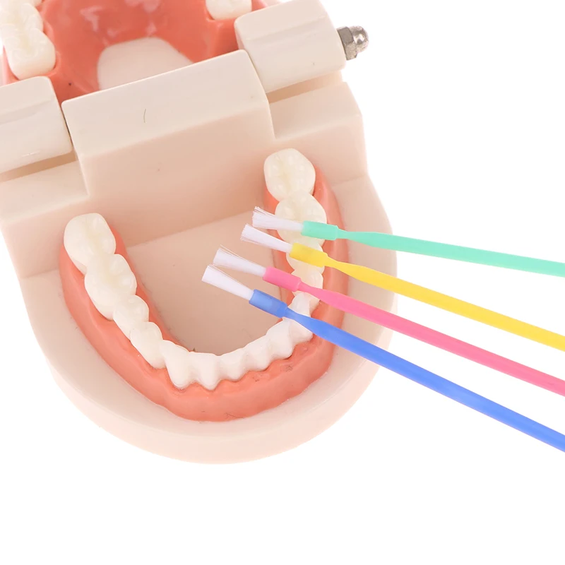 100 sztuk/pudło jednorazowe stomatologia długa szczotka zginany sztyft do leki aplikator pędzle narzędzia