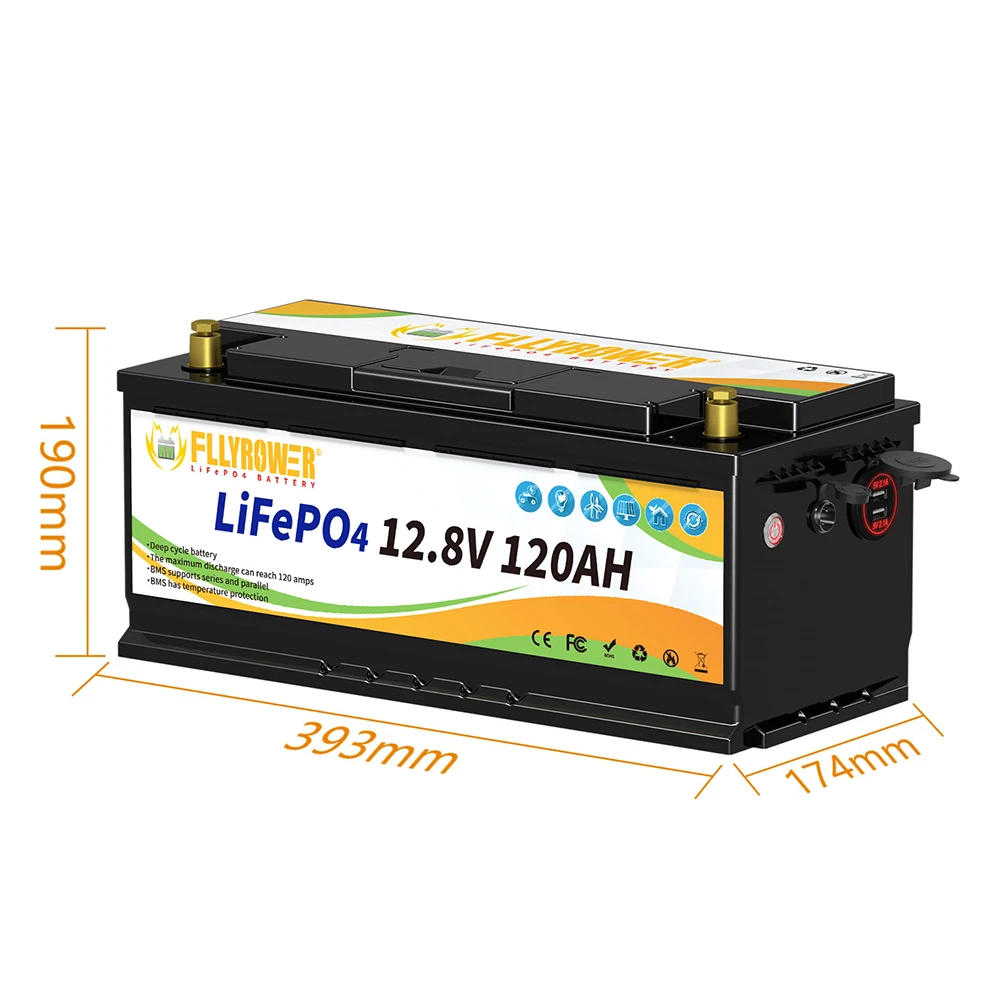 Duitsland Voorraad Fllyrower 12v 10Ah 12Ah 20Ah 100Ah 120AH 168AH 180Ah 300Ah Lithium-ijzerfosfaat Pack Ingebouwde BMS LifePo4 12.8V