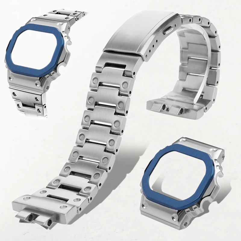 Mod kit Case GMW-B5000 For Casio G-SHOCK Series 40th Anniversary GMW-B5000 Metal Stainless Steel Strap Case Set Tool+Gift Box
