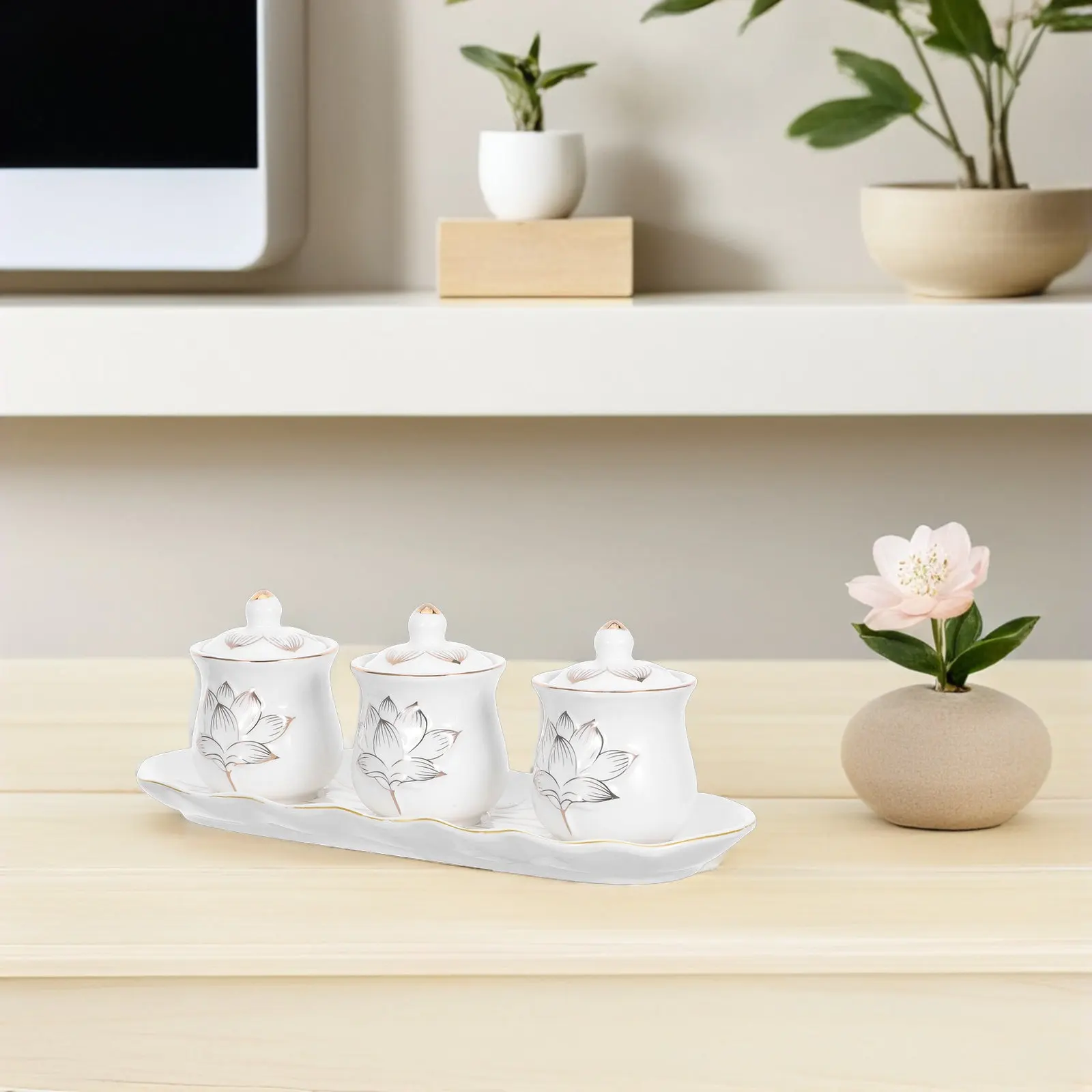 1Set Ceramic Buddhist Water Cup Lotus Flower Pattern Worship Offering Bowl for Home Temple Meditation Altar Decor Ritual Use