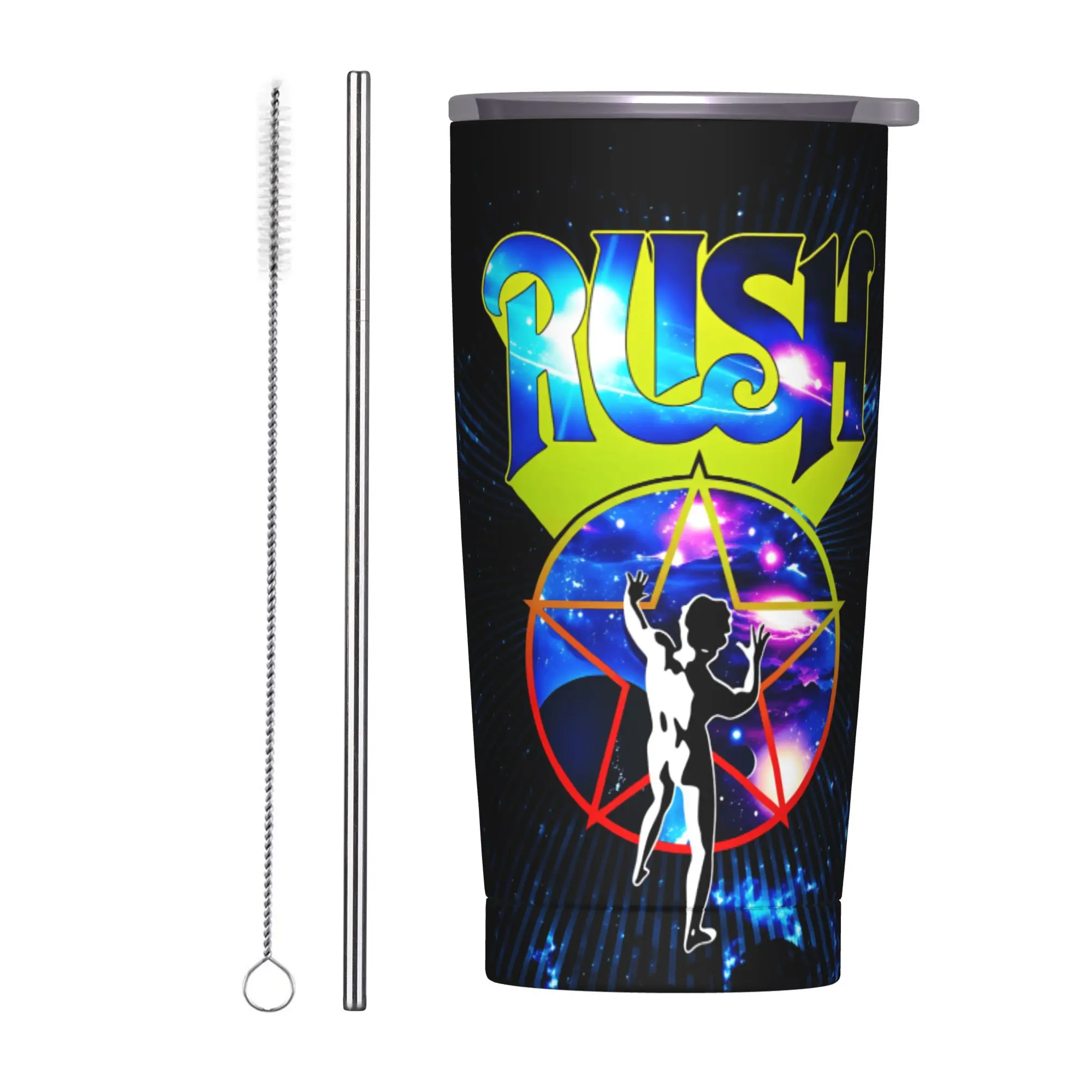 Rush Band Stainless Steel Tumbler With Straws  Travelist Thermal Mug Large Cold Drink Mugs Cup,