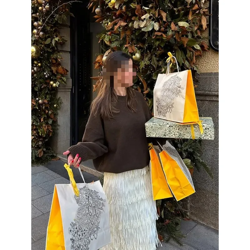 

Корейская версия из овечьей шерсти премиум-класса, свободный и тонкий однотонный базовый пуловер с круглым вырезом, вязаный свитер