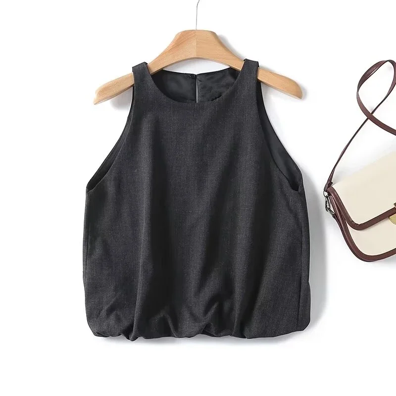 

Jenny&Dave Elegant Blouse Women Minimalism Fashion Tank Tops Gray Color Casual Shirt