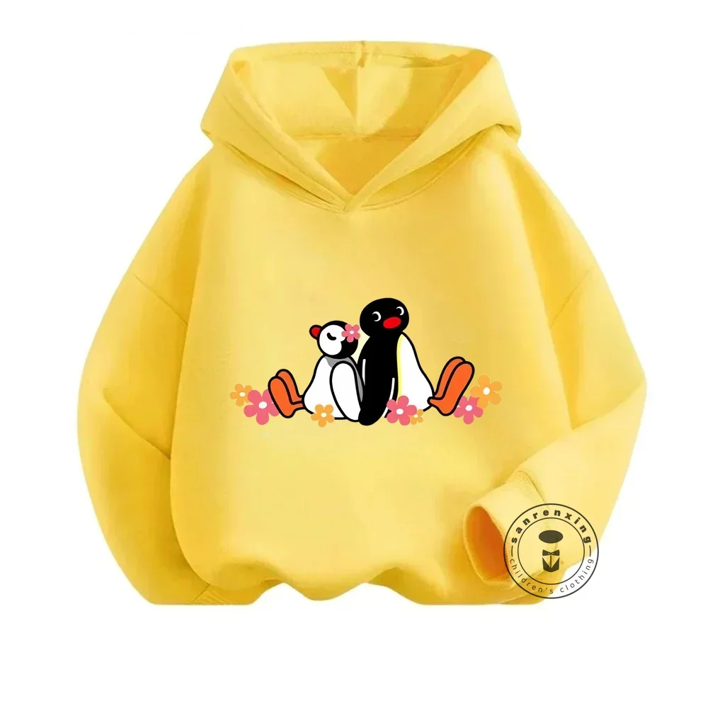 Adorable Fashion Pingu Animation-Inspired Hoodies with Cute Penguin Design Spring Autumn Long Sleeve Loose Fit for Trendy Kids