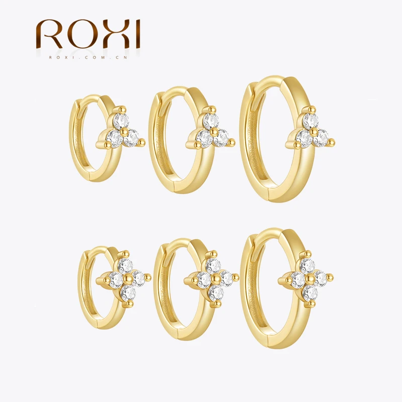 ROXI-Juego de pendientes de aro de Plata de Ley 925 para mujer, aretes redondos de flor de circón, joyería de cartílago de onda, 6mm, 8mm, 10mm, 3