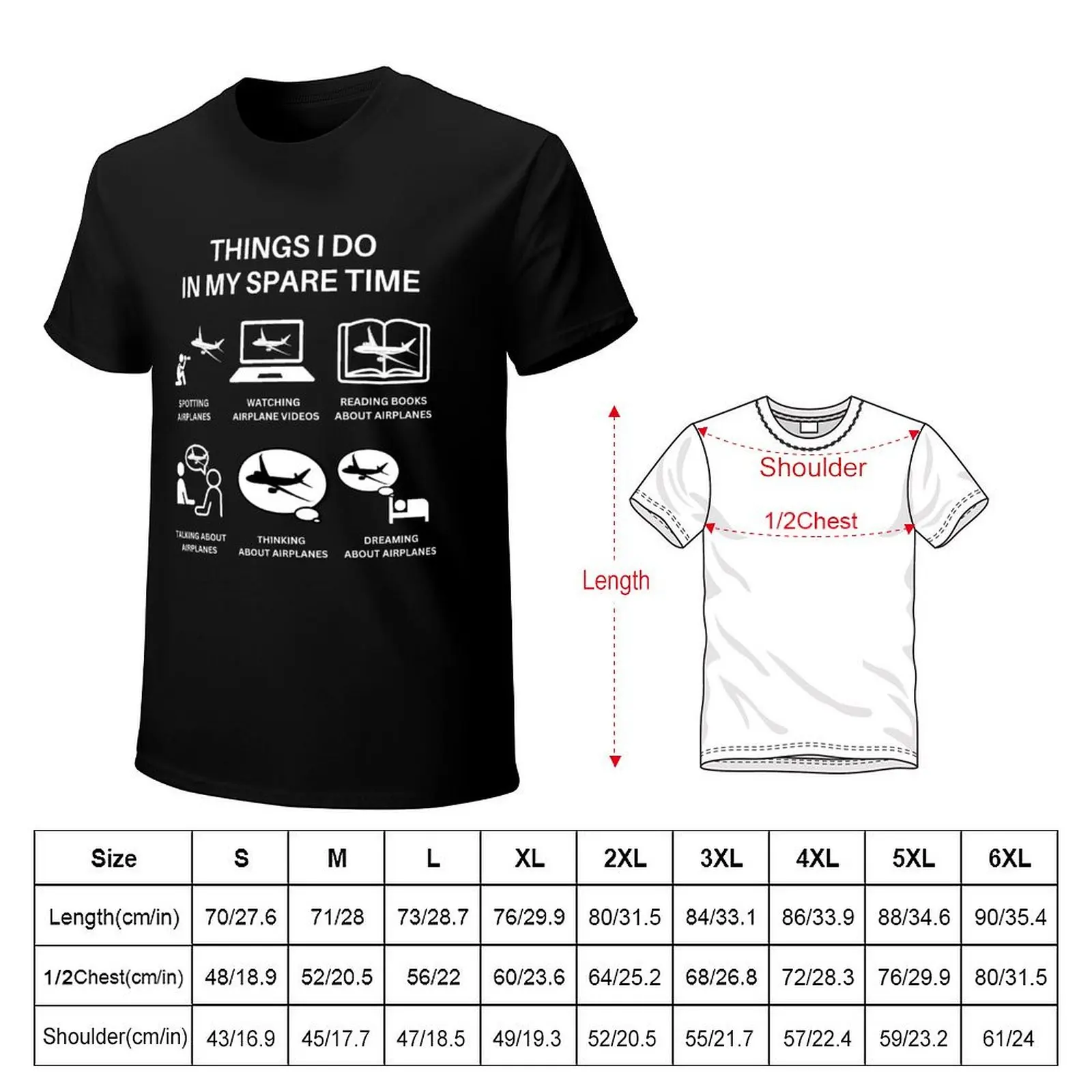 Things I Do In My Spare Time Airplane Lover T-Shirt Functional Casual Short Sleeve Tee
