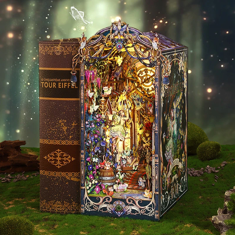 Magical DIY Book Nook Kits Miniature Doll House With LED Light 3D Puzzles Building Wooden Bookshelf Bookend Toy For Adults Gifts
