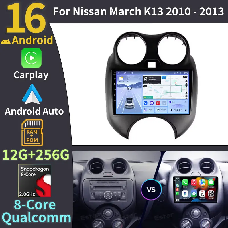 Radio para Auto Android 16 para Nissan March Micra K13 2010 2011 2012 2013, Reproductor Multimedia, Navegación GPS, 4G WIFI, Carplay, 2din, DVD, BT