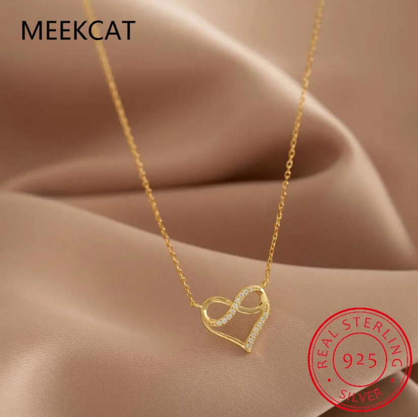 MEEKCAT Infinity Heart Pendant Necklace 925 Sterling Silver Choker Statement Necklace Women Silver 925 Jewelry Creative Chain