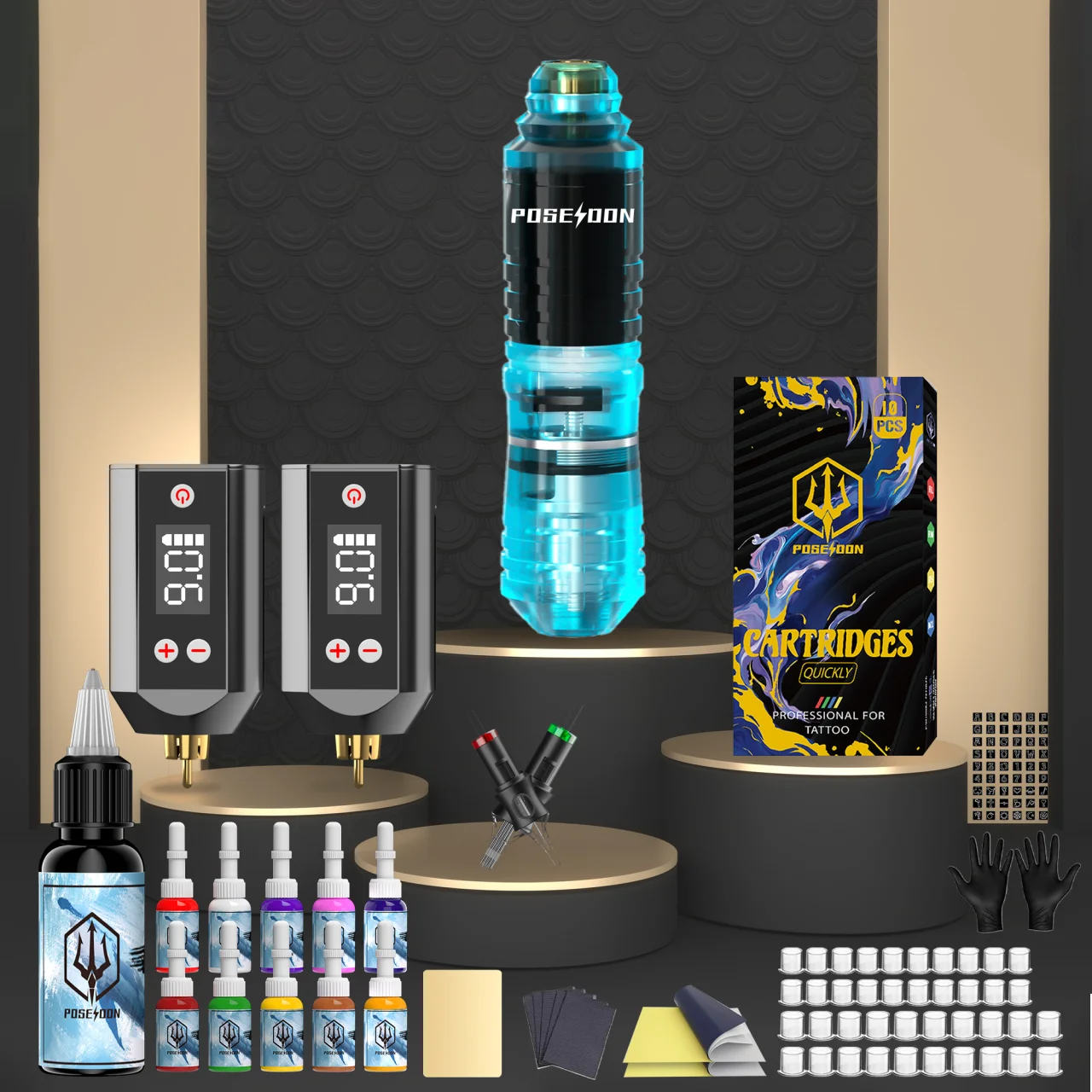 

POSEIDON Two Battery Tattoo Kit High Quality Wireless Extra Battery Tattoo Pen Kit For Permanent Makeup Tattoo Machine Kit