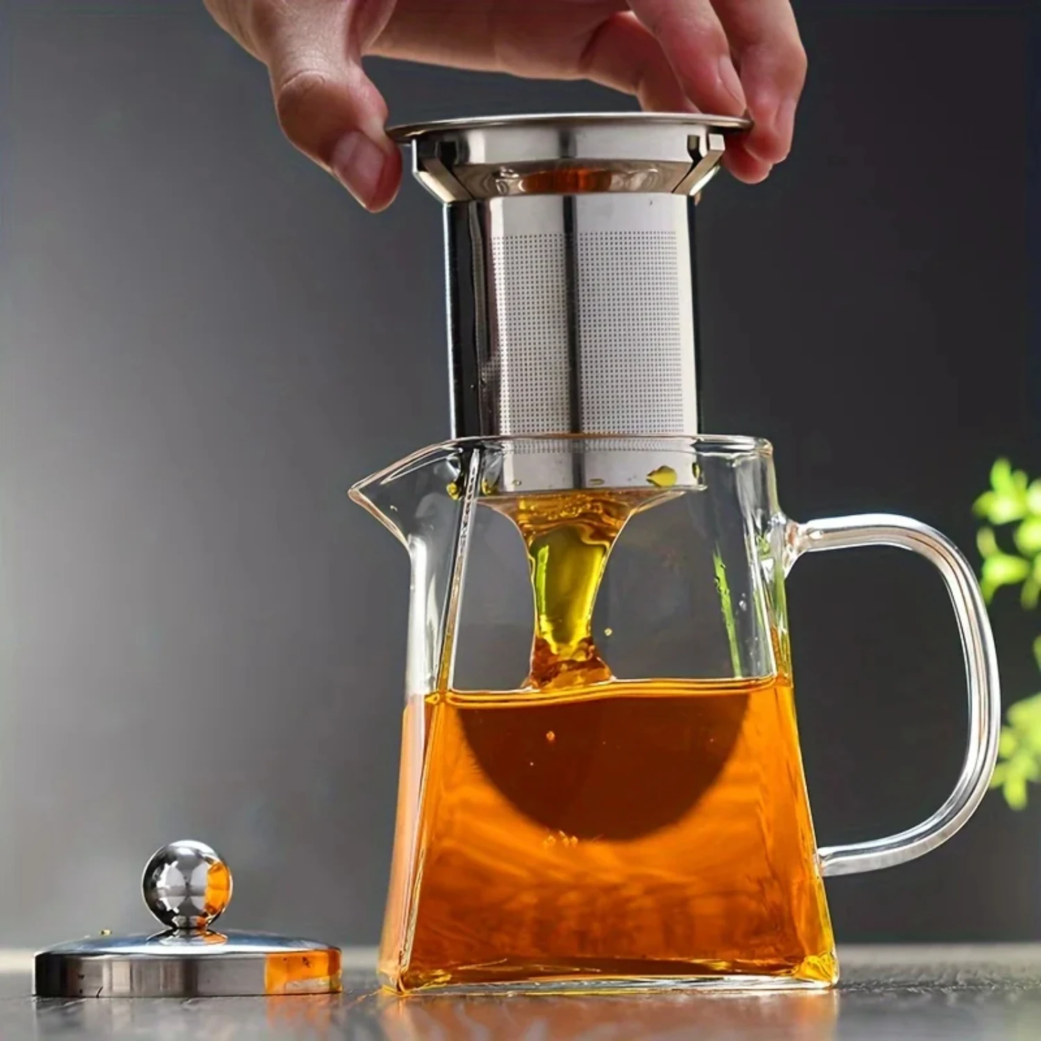 Stylish and versatile high borosilicate glass square tea pot with stainless steel tea infuser - perfect heat resistant tea kettl