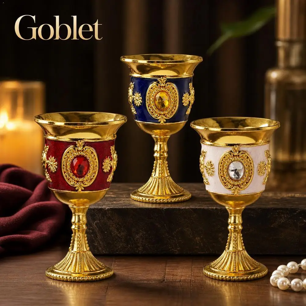 Vintage Medieval Rose Embossed Goblet Zinc Alloy Small Wine Cup Mini Shot Glasses Anti Break Banquet Party Bar Drinkware