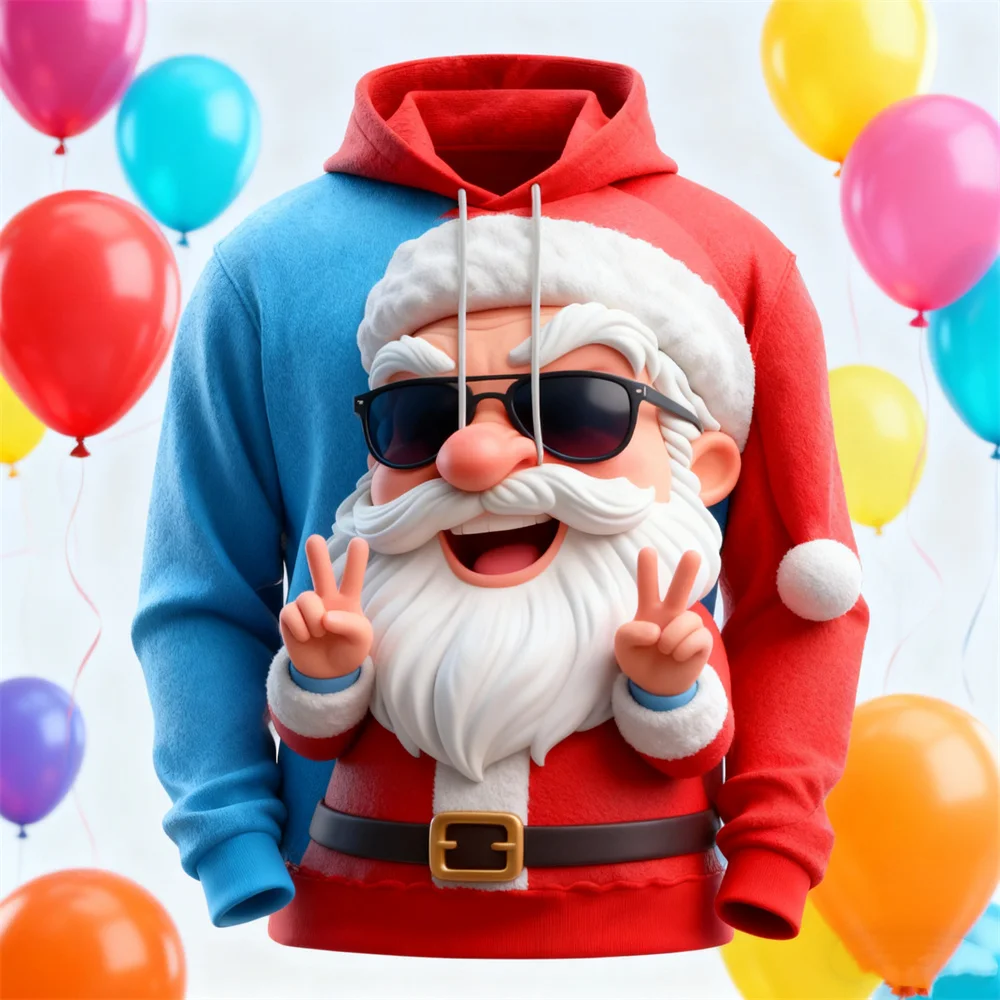 

Creative Santa Clause Graphic Men's Hoodies 3D Printed Funny Christmas Theme Long Sleeve Clothes Loose Casual Hooded Sweatshirts