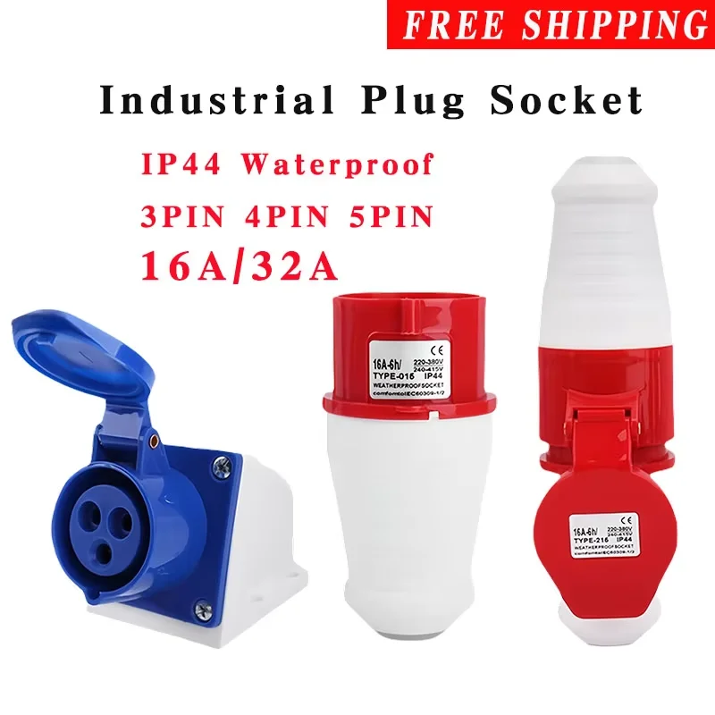 5PCS IP44 Waterproof Industrial Plug Connector 3P/4P/5P 16A/32A 220V 380V 415V Wall Mount/Panel Mounted Male/Female Socket