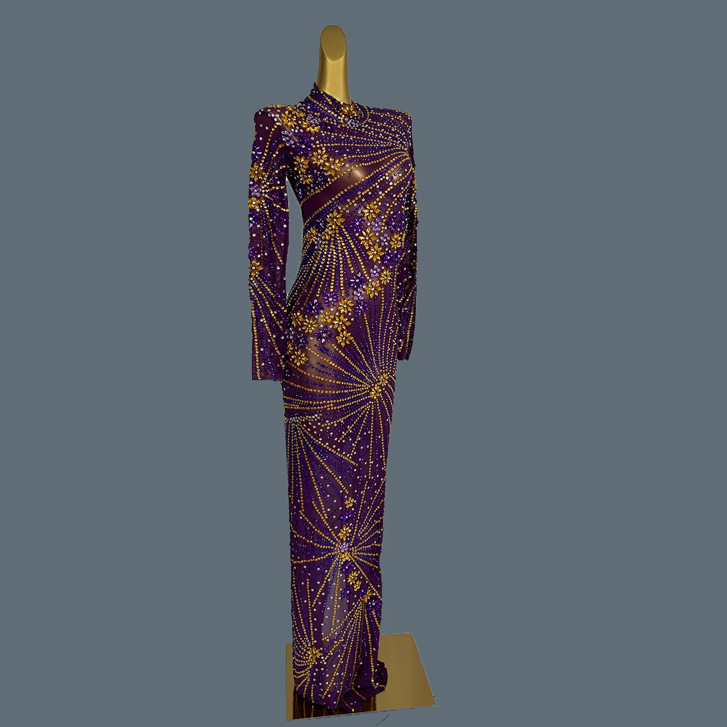 

Luxury Diamonds Cocktail Long Dress Women Sexy Purple MeshBirthday Celebrate Prom Gown Evening Party Activity Clothing Ziluolan