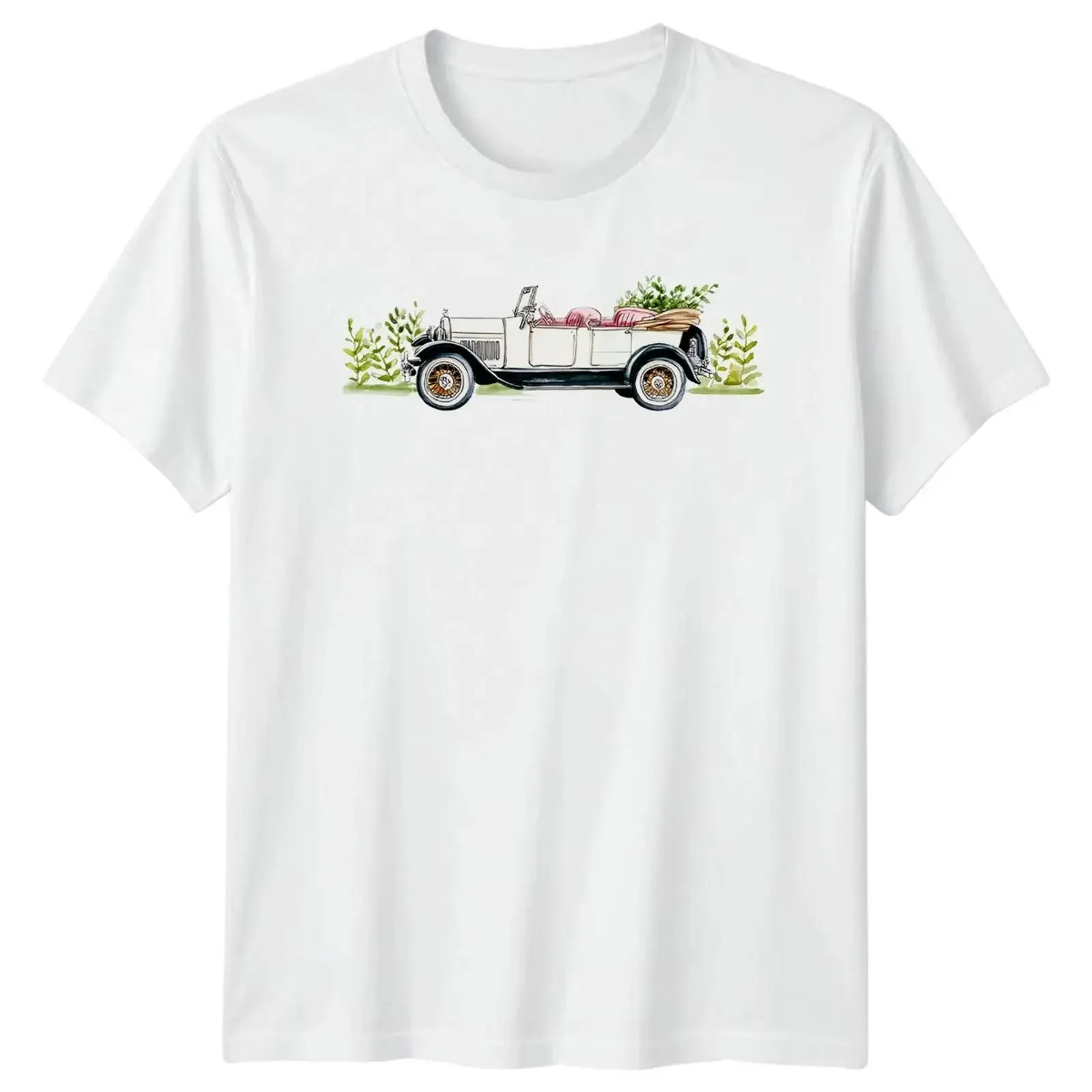 Weißes Vintage Auto Herren T Shirt Damen Grafik Top vintage Washed Casual streetwear homme Slightly Top For Everyday Wear