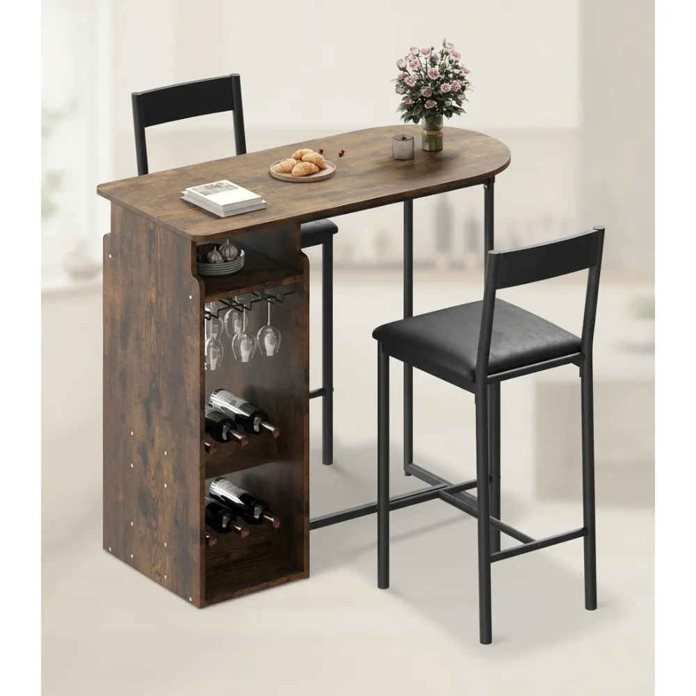 

Элегантный коричневый барный стол и стулья с винной стойкой, бархатные сиденья для домашнего офиса, столовой