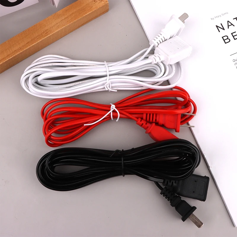 [1PC] AC Power Cord White Black Line On/Off Switch Button Cables Wire Two-pin US Plug Cable Extension Cords EU Type Adapter ﻿