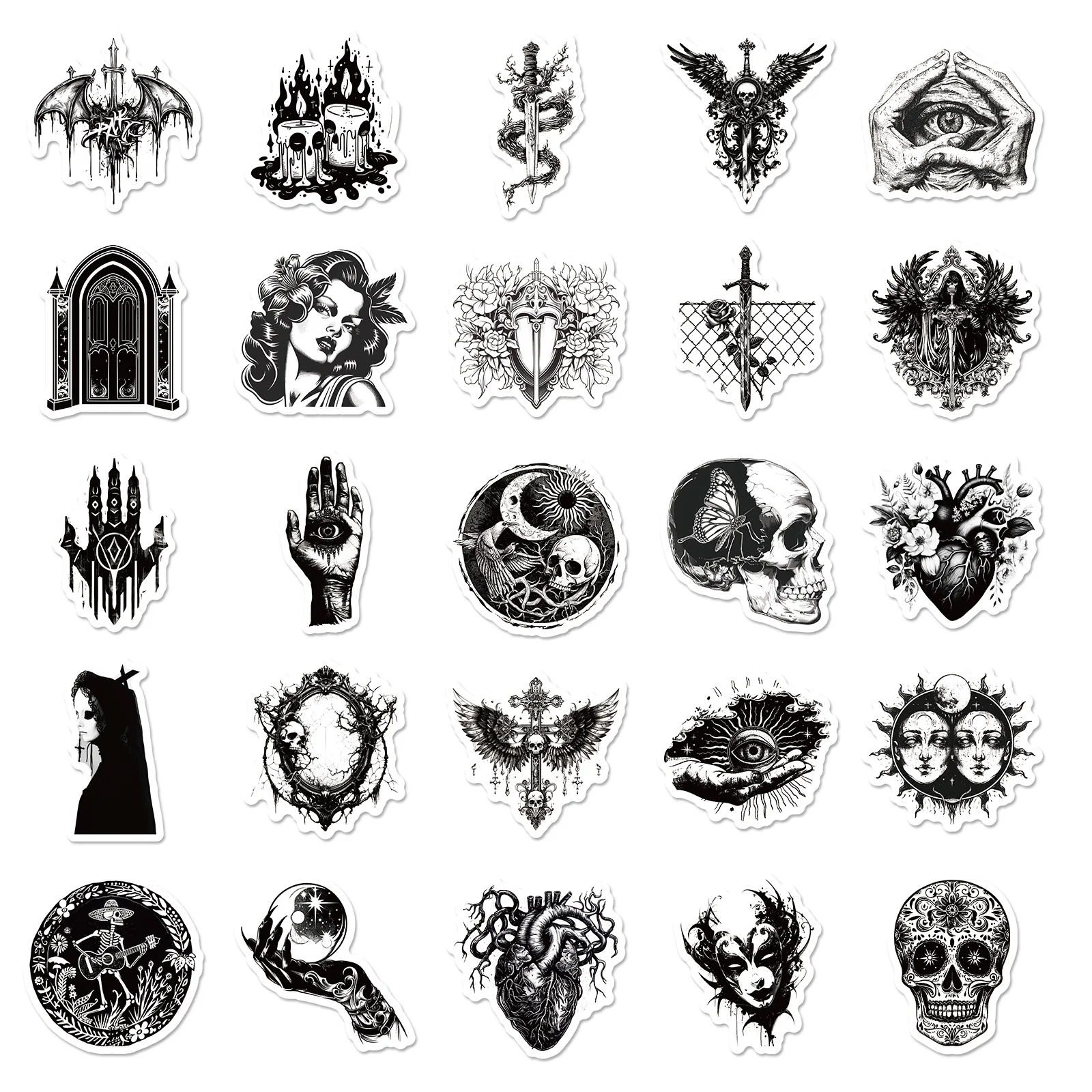 10/25/50pcs Cool Black Gothic Stickers Horror for Scrapbooking Decor Water Bottle Laptop Phone Decal Skateboard Helmet