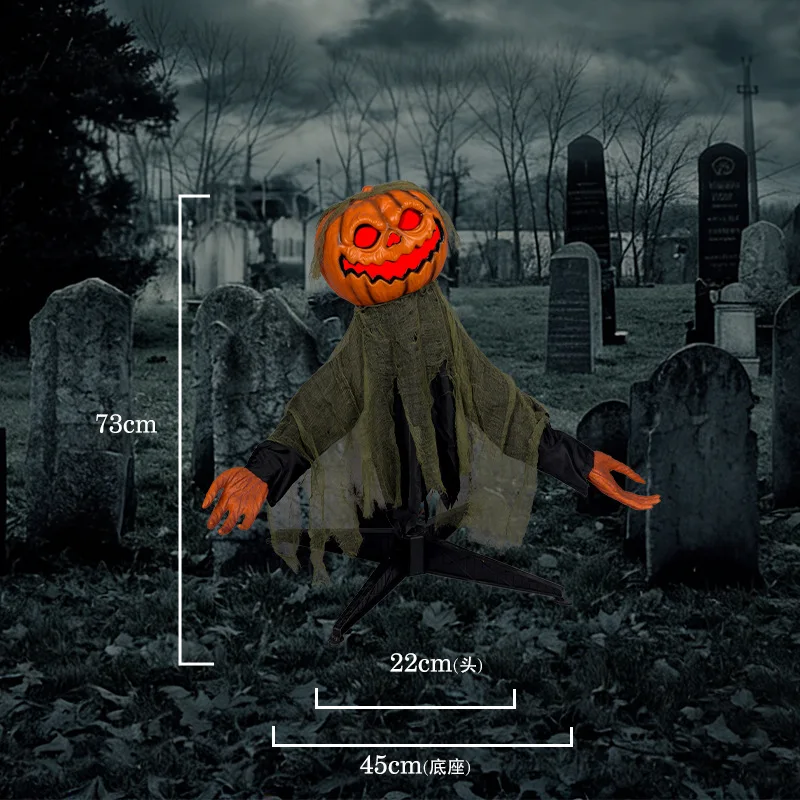 Halloween swinging ghosts, dressed in green pumpkin costumes with lights and sound effects, decorated as an electric patio bar