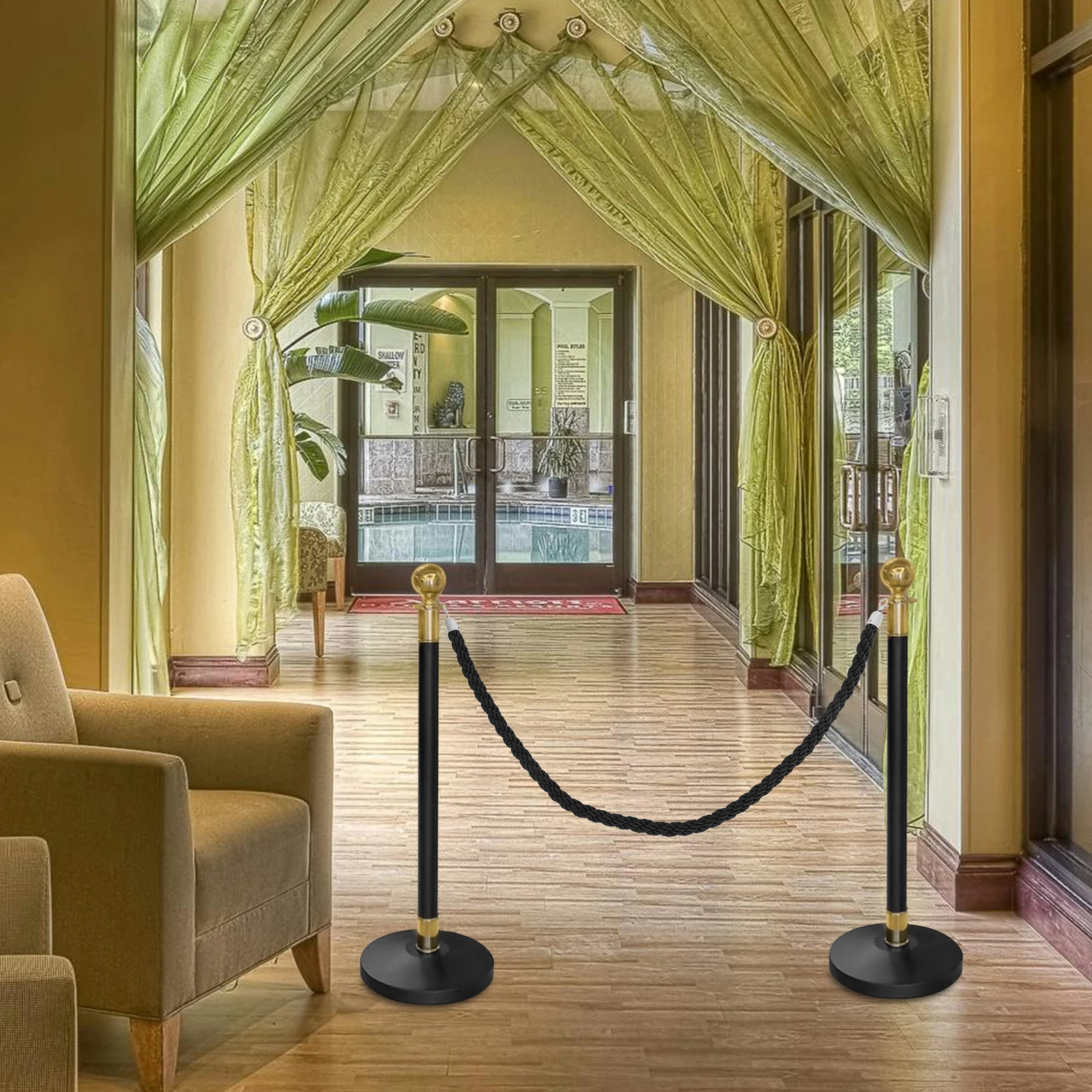 Barrera de cuerda de aislamiento, cuerda trenzada trenzada, Control de multitudes, divisor de cola, poste, cinta de seguridad para eventos de Hotel, rojo y blanco