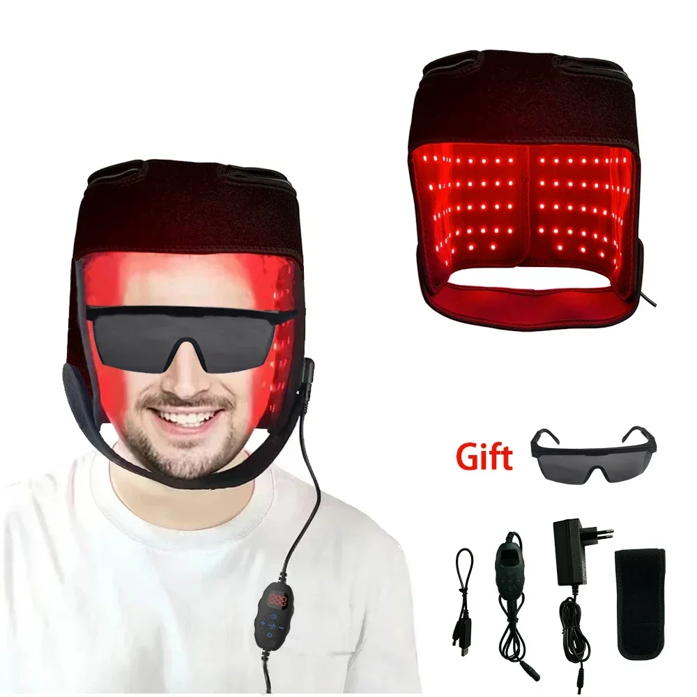 180pcs Red Light Physiotherapy Cap 660mn&850mn Near Infrared Light with Controller External Pulse Hair Care Cap Head Pain Relief