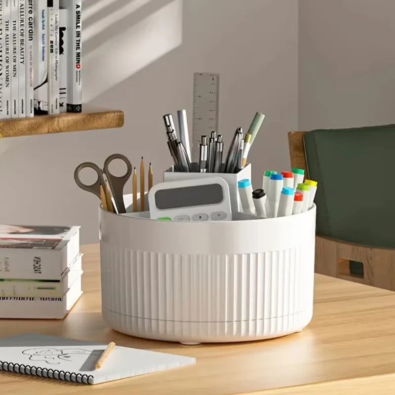 5-Compartment Rotating Desk Organizer - 360° Swivel Storage Box for Pens, Markers & Scissors, Multi-Purpose Desktop Caddy